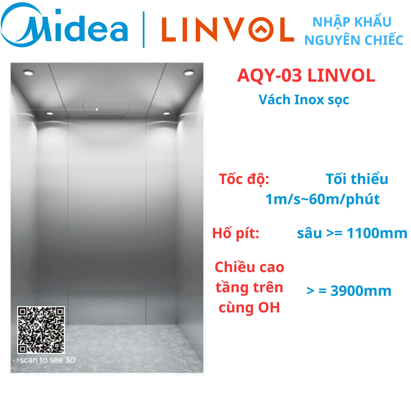 AQY-03 LINVOL (min 60m/phút) Thang máy MIDEA nhập khẩu nguyên chiếc