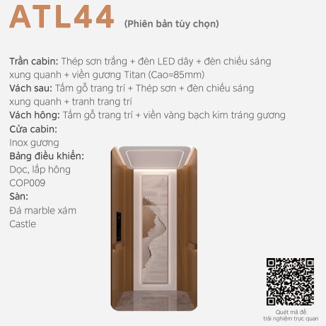 ATL44 LINVOL MIDEA Thang máy nhập khẩu - VÁCH GỖ KẾT HỢP VÁCH ĐÁ
