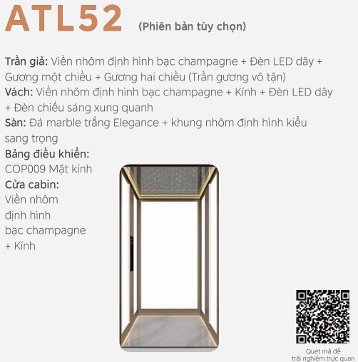 ATL52 LINVOL MIDEA Thang máy nhập khẩu - khung hợp kim nhôm và vách kính cường lực 2 lớp 