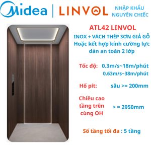 ATL42 LINVOL MIDEA Thang máy nhập khẩu - Inox kết hợp vách thép sơn giả gỗ óc chó