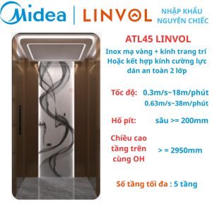 ATL45 LINVOL MIDEA Thang máy nhập khẩu - Vách Inox mạ vàng kết hợp kính nghệ thuật