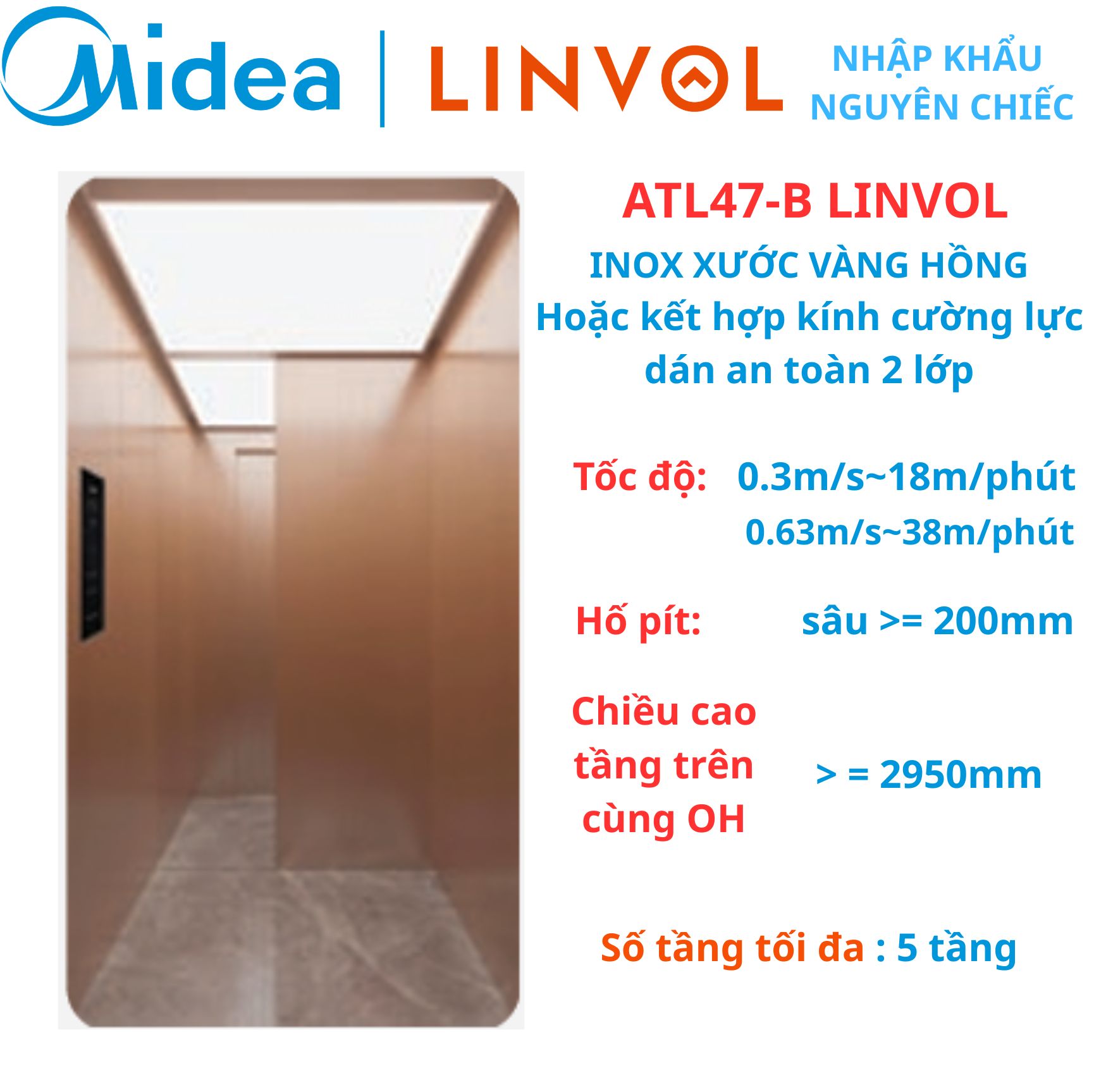 ATL47-B LINVOL MIDEA Thang máy nhập khẩu - INOX XƯỚC VÀNG HỒNG