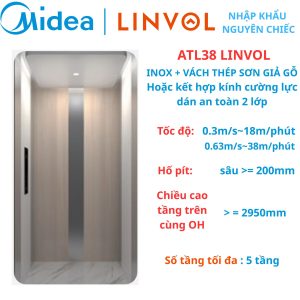 ATL38 LINVOL MIDEA Thang máy nhập khẩu - Inox kết hợp vách thép sơn giả gỗ sồi