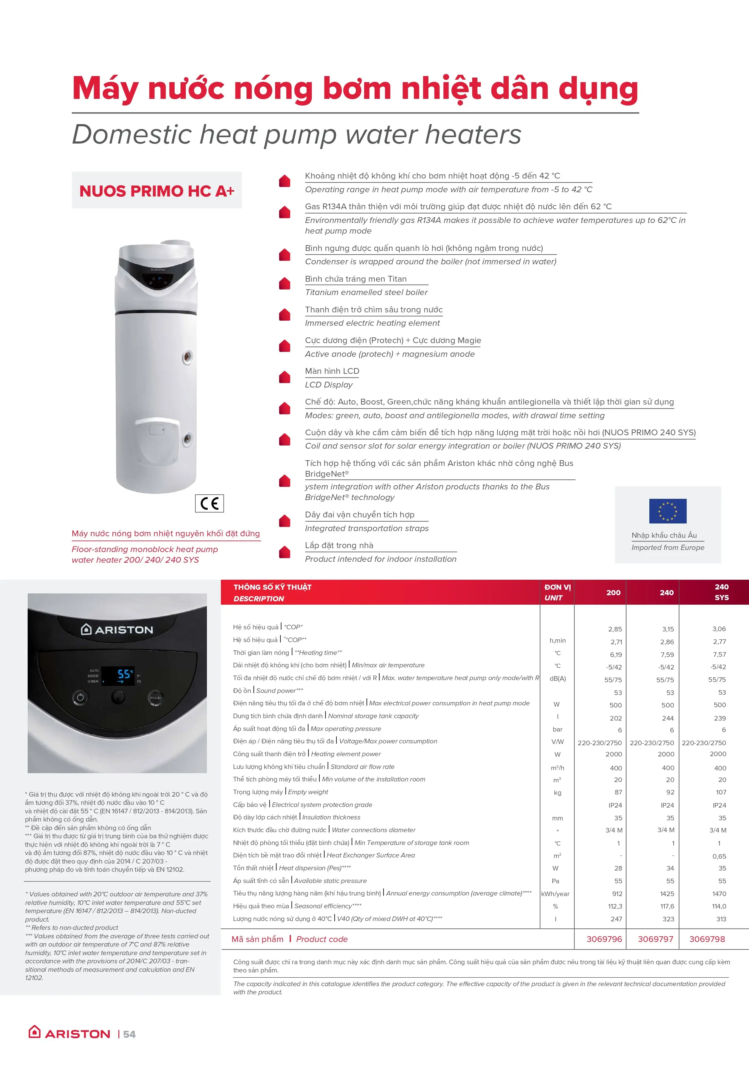 ARISTON HEAT PUMP 240L - NOUS PRIMO 240 HC
