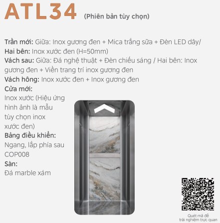 ATL34 LINVOL MIDEA Thang máy nhập khẩu - Vách inox xước đen + gương kết hợp vách đá