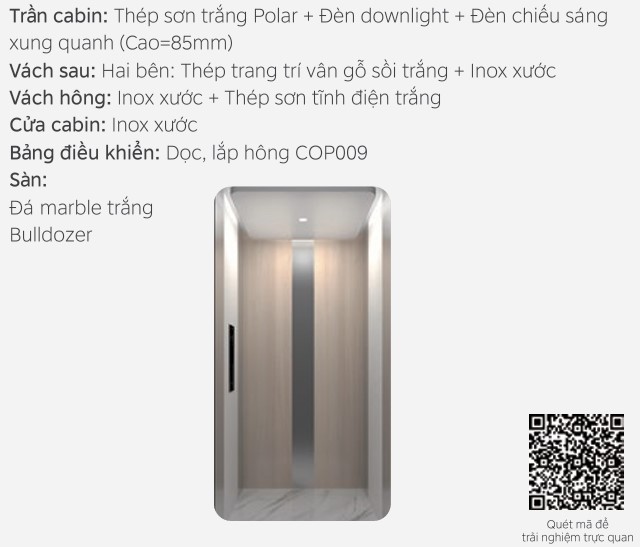 ATL38 LINVOL MIDEA Thang máy nhập khẩu - Inox kết hợp vách thép sơn giả gỗ sồi