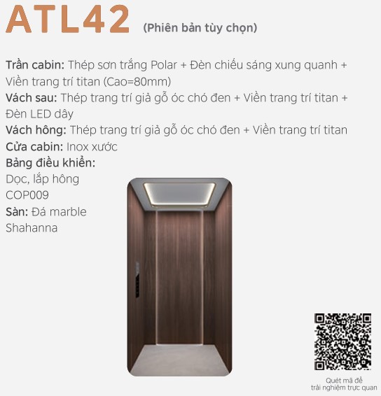 ATL42 LINVOL MIDEA Thang máy nhập khẩu - Inox kết hợp vách thép sơn giả gỗ óc chó