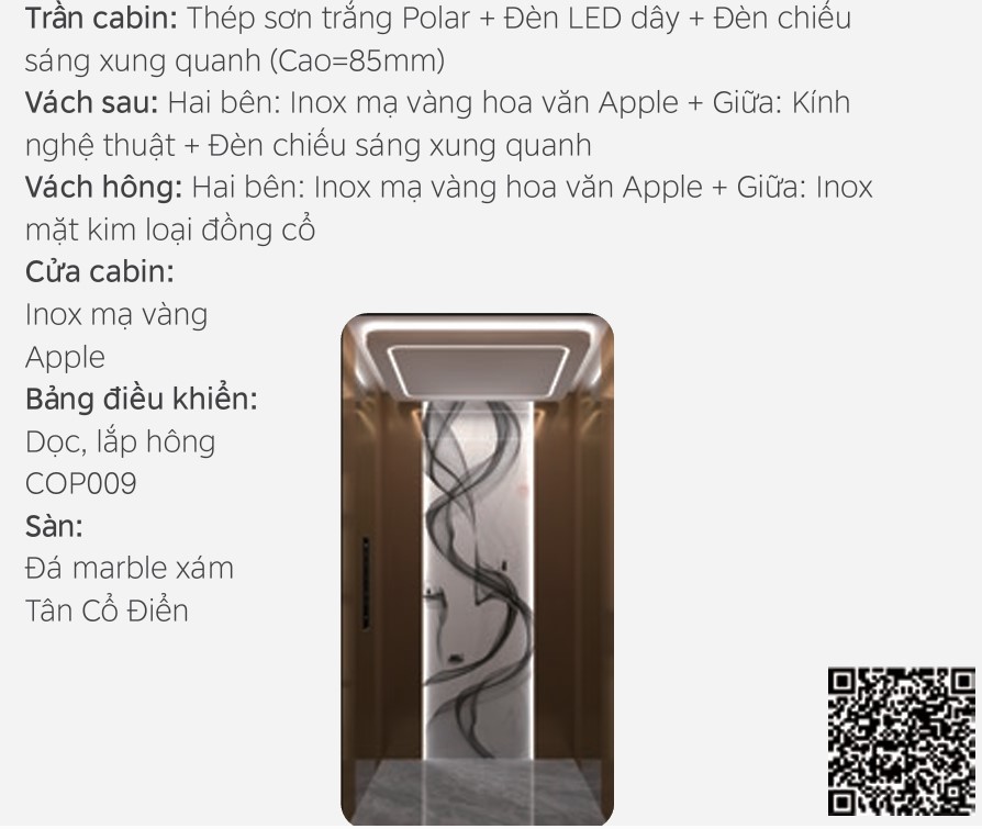 ATL45 LINVOL MIDEA Thang máy nhập khẩu - Vách Inox mạ vàng kết hợp kính nghệ thuật