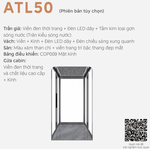 ATL50 LINVOL MIDEA Thang máy nhập khẩu – khung hợp kim nhôm và vách kính cường lực 2 lớp